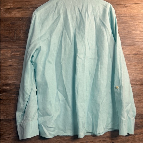 Investments Gold Label 100% Hemp Elegant Aqua Button Down Shirt - Picture 3 of 6
